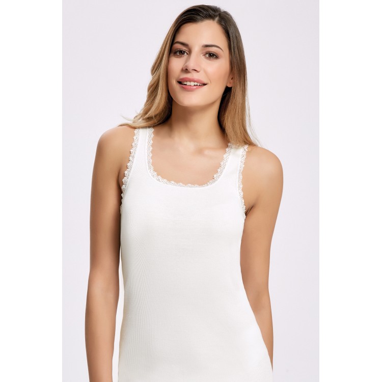 İLKE 245,38,E S KADIN EKRU KAŞKORSE DANTELLİ GENİŞ ASKILI ATLET (6 LI PAKET)