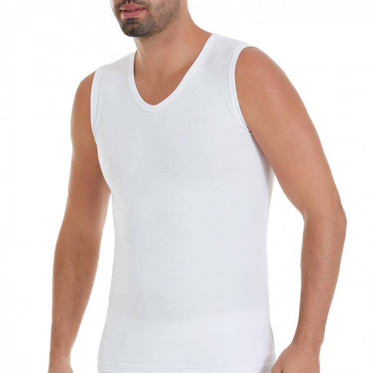 YILDIZ Y380 ERKEK BEYAZ MODAL V YAKA SIFIR KOL ATLET